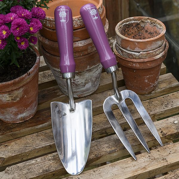 Pflanzschaufel und Gartengabel im handlichen Format