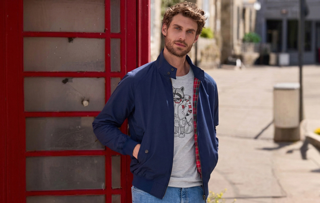 Blaue Blousonjacke mit Tartanfutter