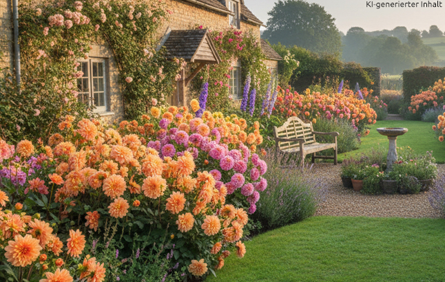 Cottage Garden mit Dahlien