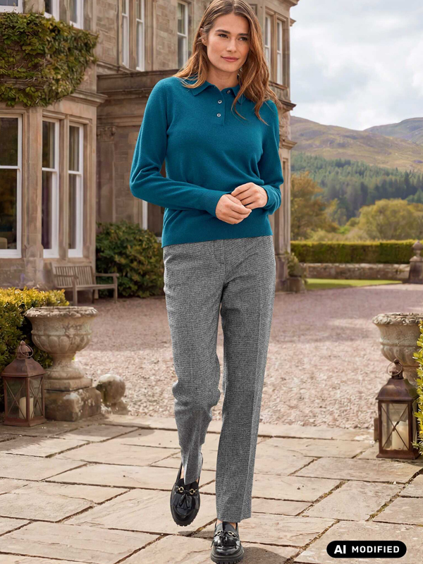 Stilvolle Kombi Karo-Wollhose mit Polo-Pullover